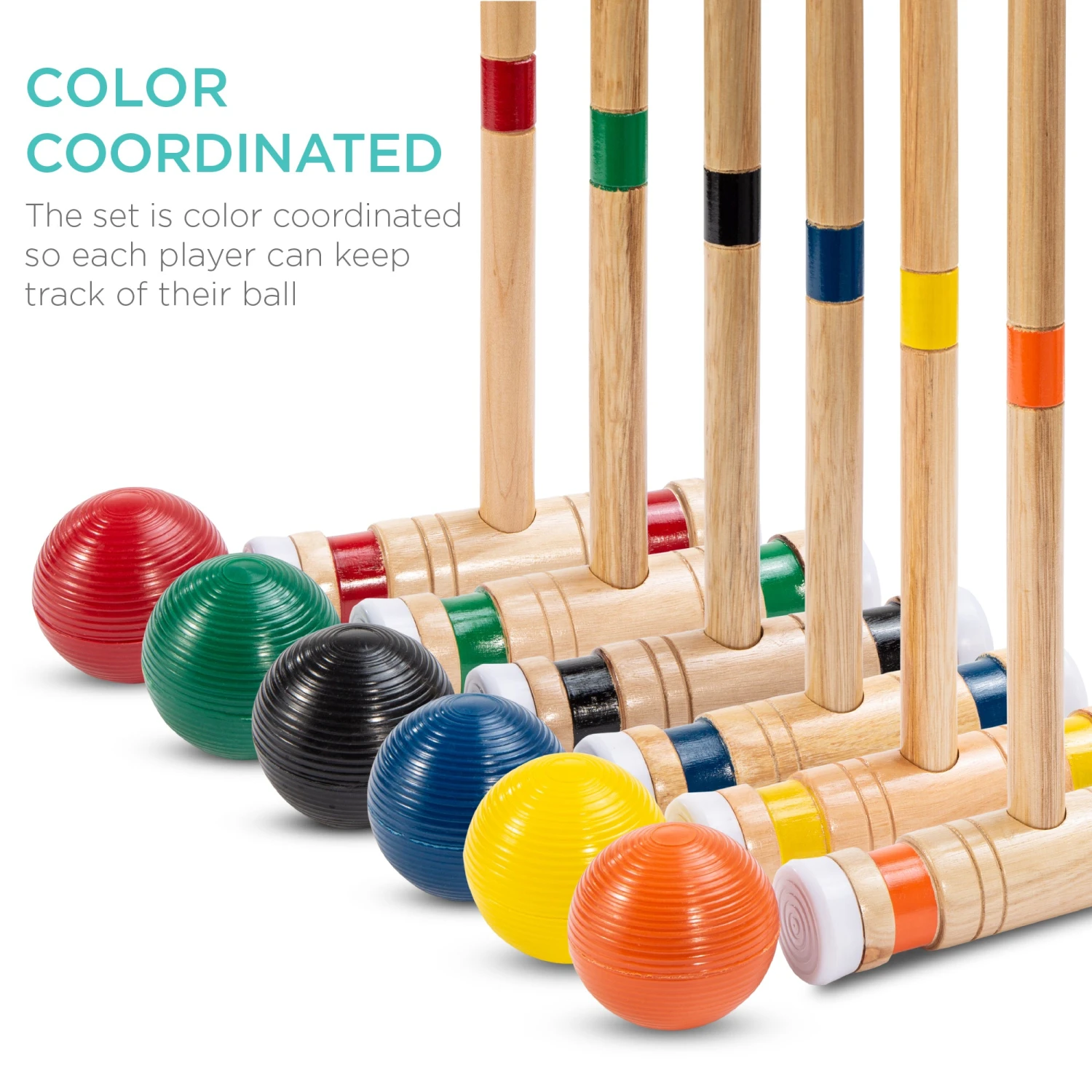 Best Choice Products 6-Player Wood Croquet Set W/ 6 Mallets, 6 Balls, Wickets, Stakes, Bag - 32in - Image 3
