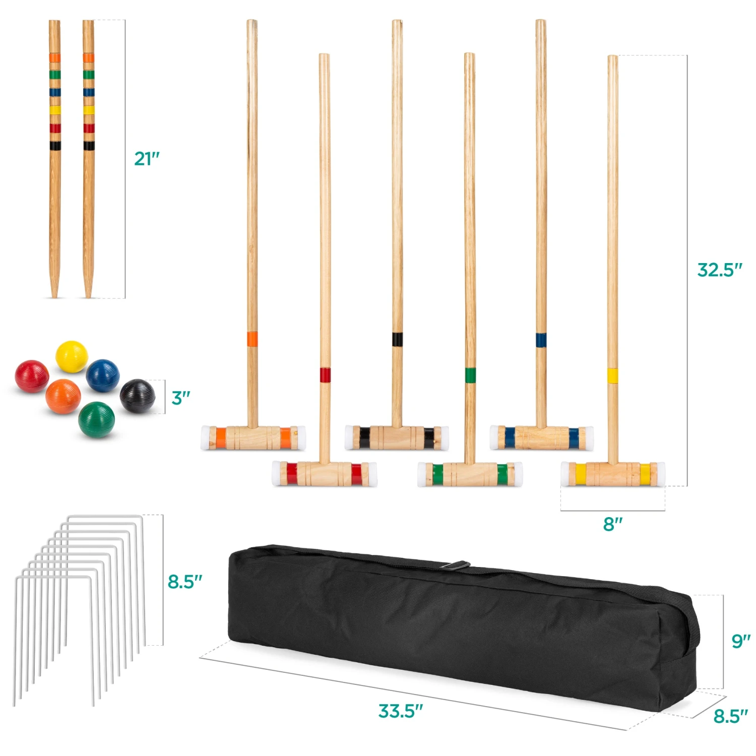 Best Choice Products 6-Player Wood Croquet Set W/ 6 Mallets, 6 Balls, Wickets, Stakes, Bag - 32in - Image 6