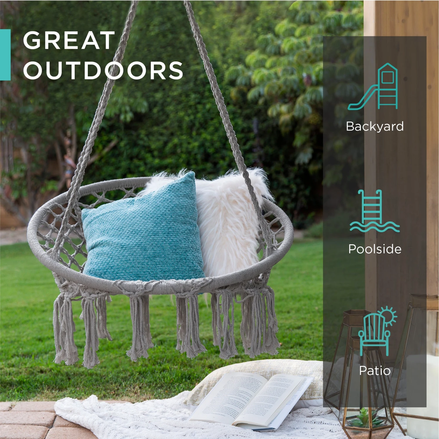 Best Choice Products Cotton Macrame Hammock Hanging Chair Swing, Handwoven W/ Backrest - Image 10