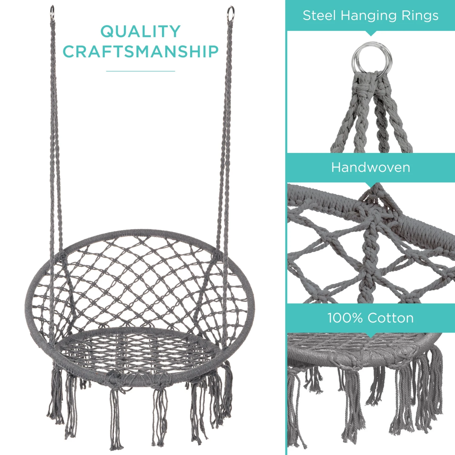 Best Choice Products Cotton Macrame Hammock Hanging Chair Swing, Handwoven W/ Backrest - Image 12