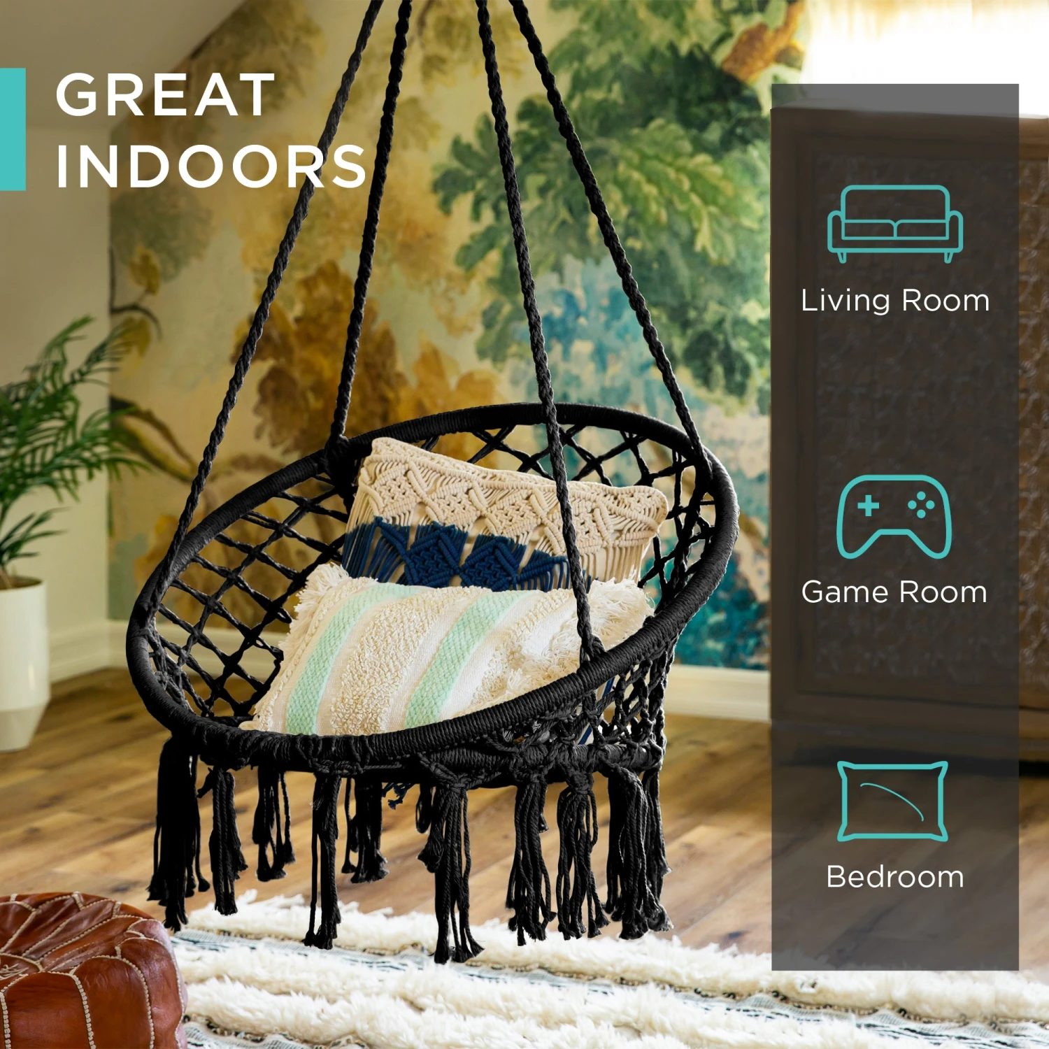 Best Choice Products Cotton Macrame Hammock Hanging Chair Swing, Handwoven W/ Backrest - Image 2