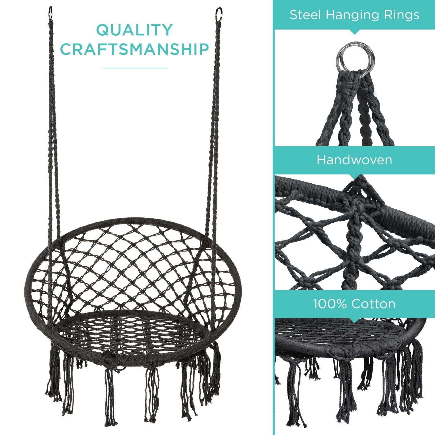 Best Choice Products Cotton Macrame Hammock Hanging Chair Swing, Handwoven W/ Backrest - Image 5