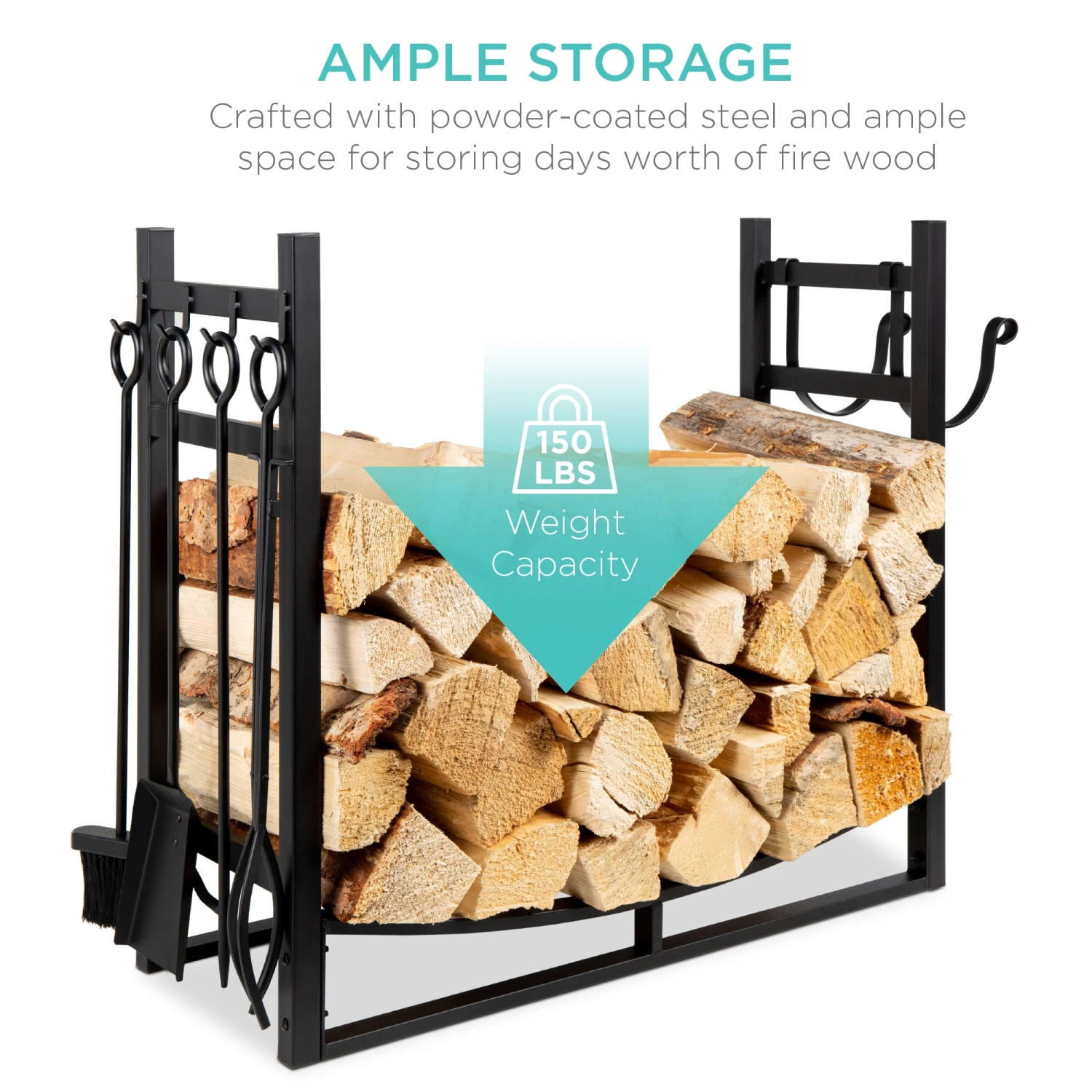 Best Choice Products Steel Firewood Log Storage Rack & Tool Set W/ Kindling Holder - 34.25in - Image 2
