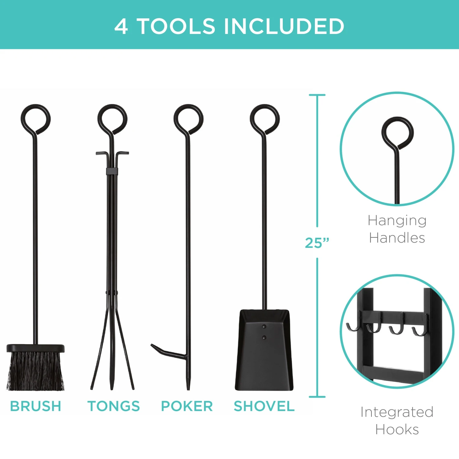 Best Choice Products Steel Firewood Log Storage Rack & Tool Set W/ Kindling Holder - 34.25in - Image 3