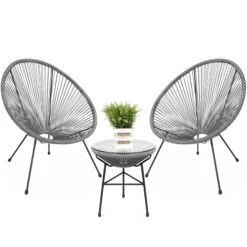 Best Choice Products 3-Piece All-Weather Patio Acapulco Bistro Set W/ Rope, Glass Top Table