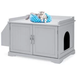 Best Choice Products Large Wooden Cat Litter Box Enclosure & Storage Cabinet W/ Magazine Rack
