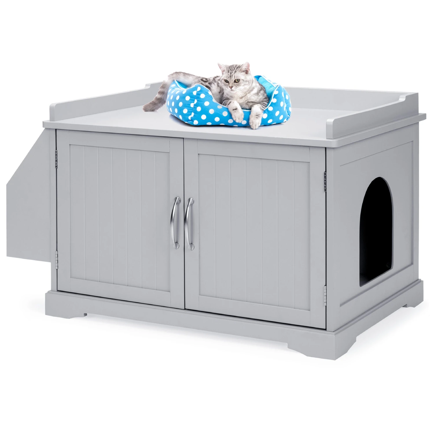 Best Choice Products Large Wooden Cat Litter Box Enclosure & Storage Cabinet W/ Magazine Rack