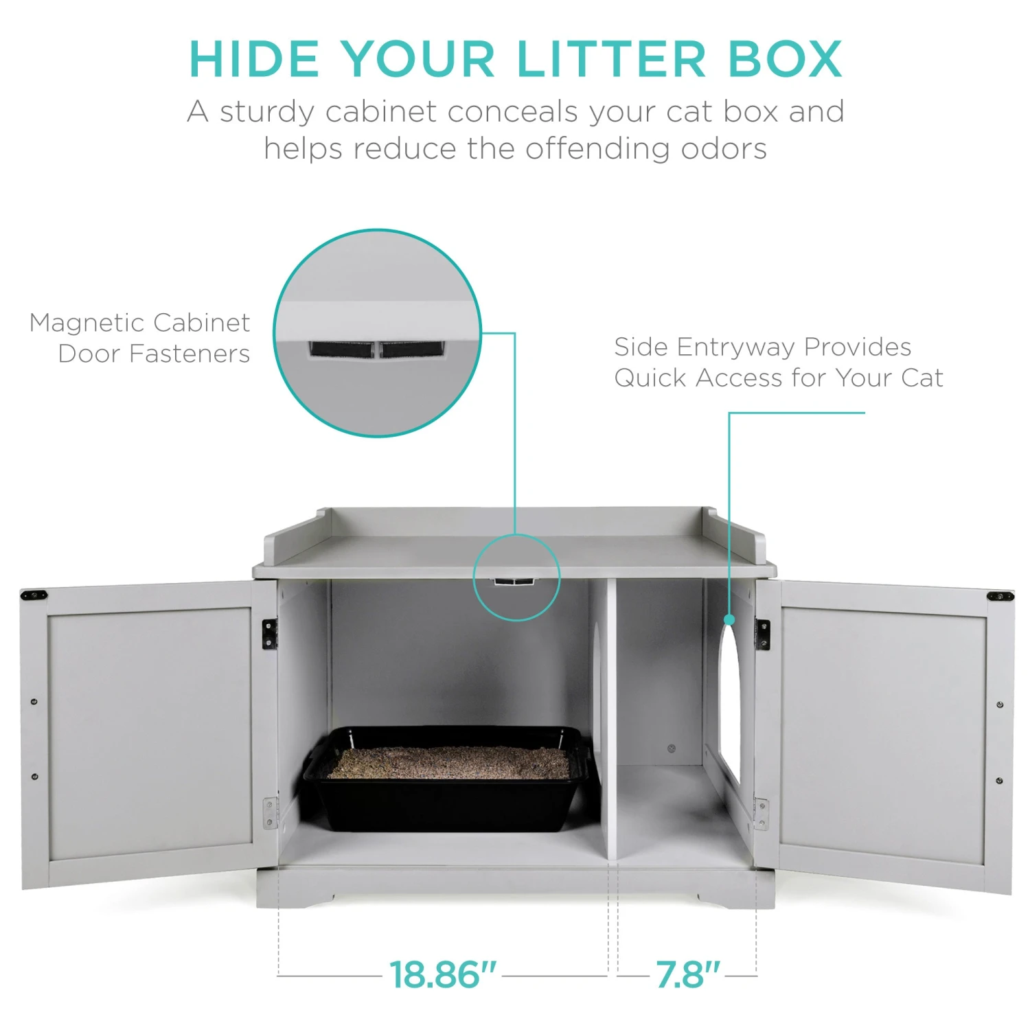 Best Choice Products Large Wooden Cat Litter Box Enclosure & Storage Cabinet W/ Magazine Rack - Image 3