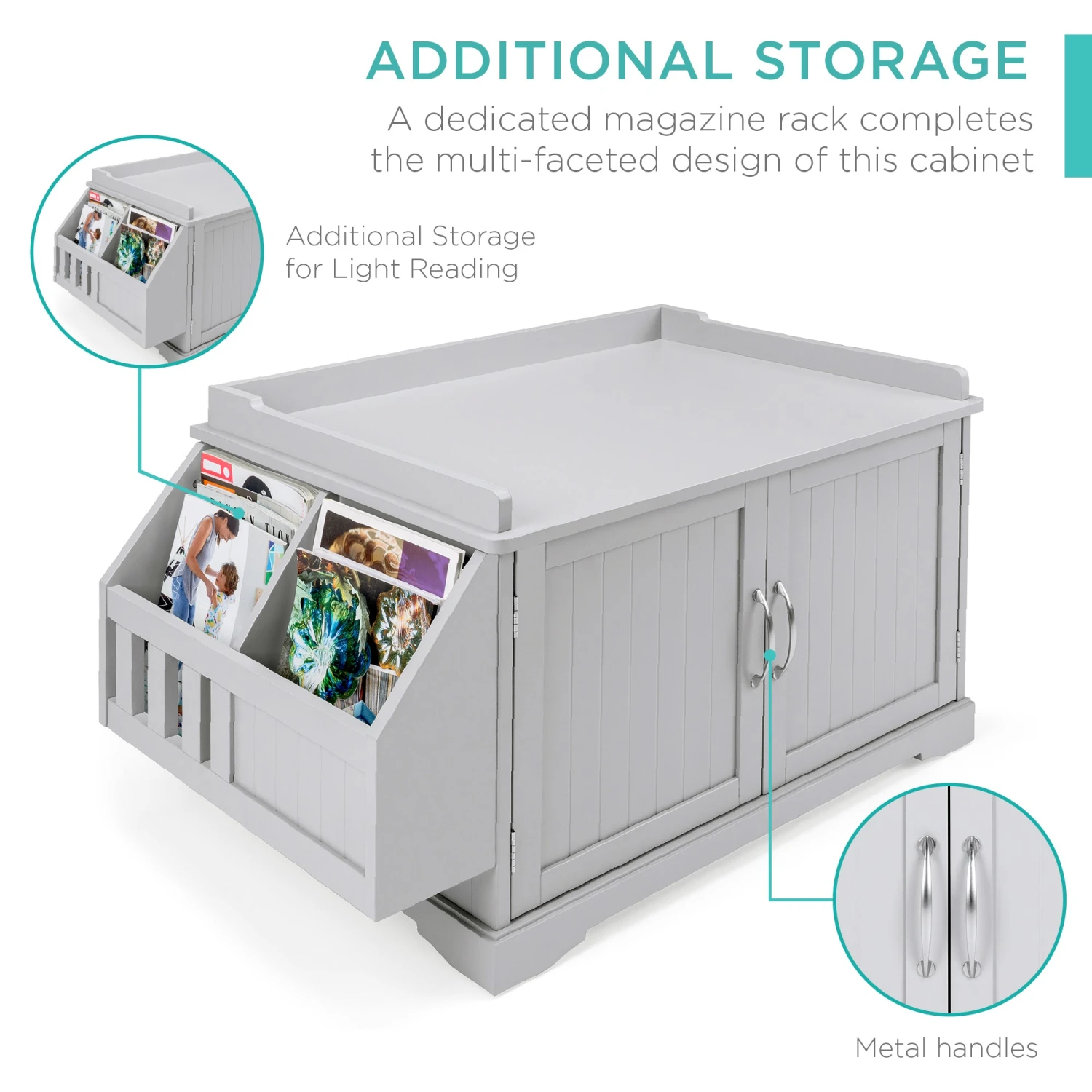 Best Choice Products Large Wooden Cat Litter Box Enclosure & Storage Cabinet W/ Magazine Rack - Image 4