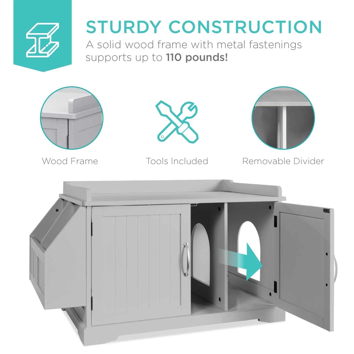 Best Choice Products Large Wooden Cat Litter Box Enclosure & Storage Cabinet W/ Magazine Rack - Image 5