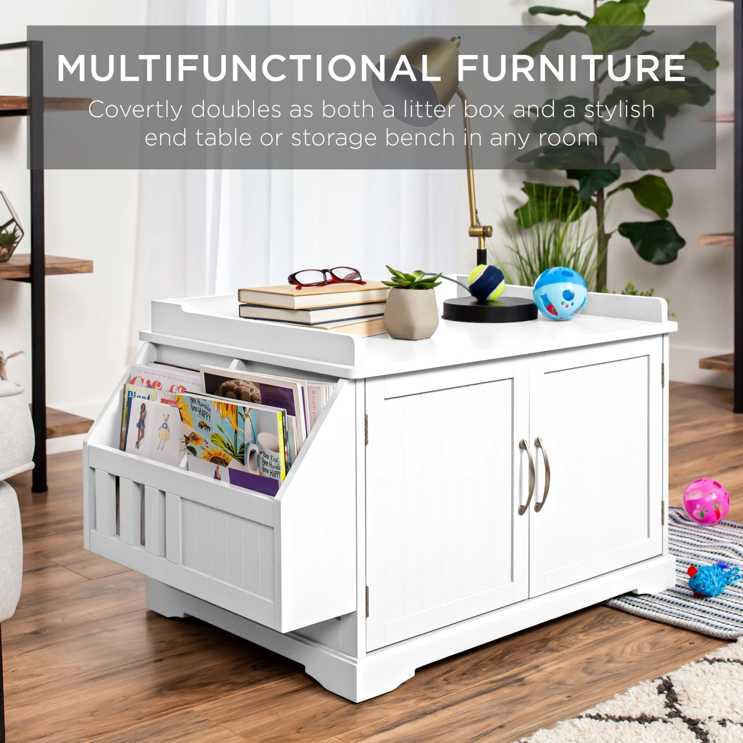 Best Choice Products Large Wooden Cat Litter Box Enclosure & Storage Cabinet W/ Magazine Rack - Image 9