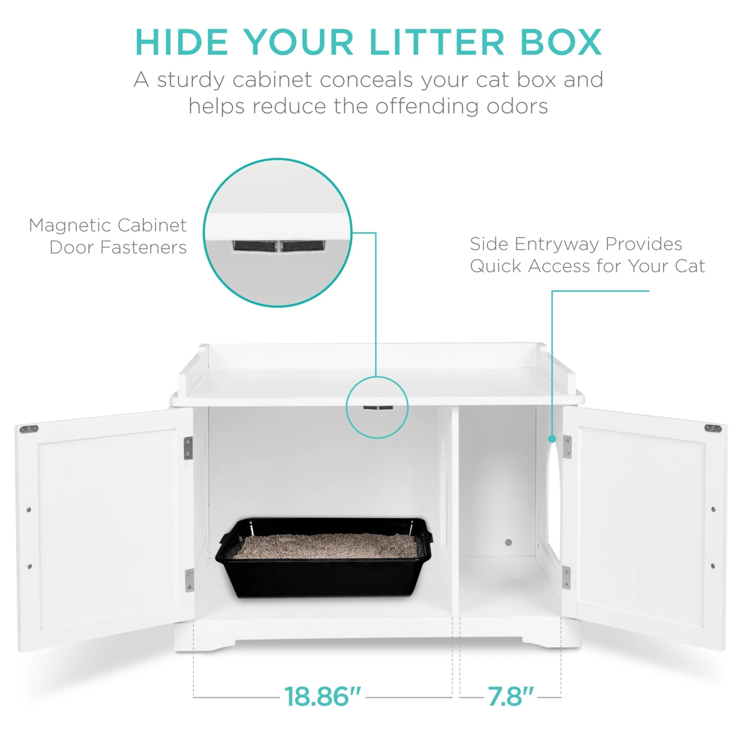 Best Choice Products Large Wooden Cat Litter Box Enclosure & Storage Cabinet W/ Magazine Rack - Image 10