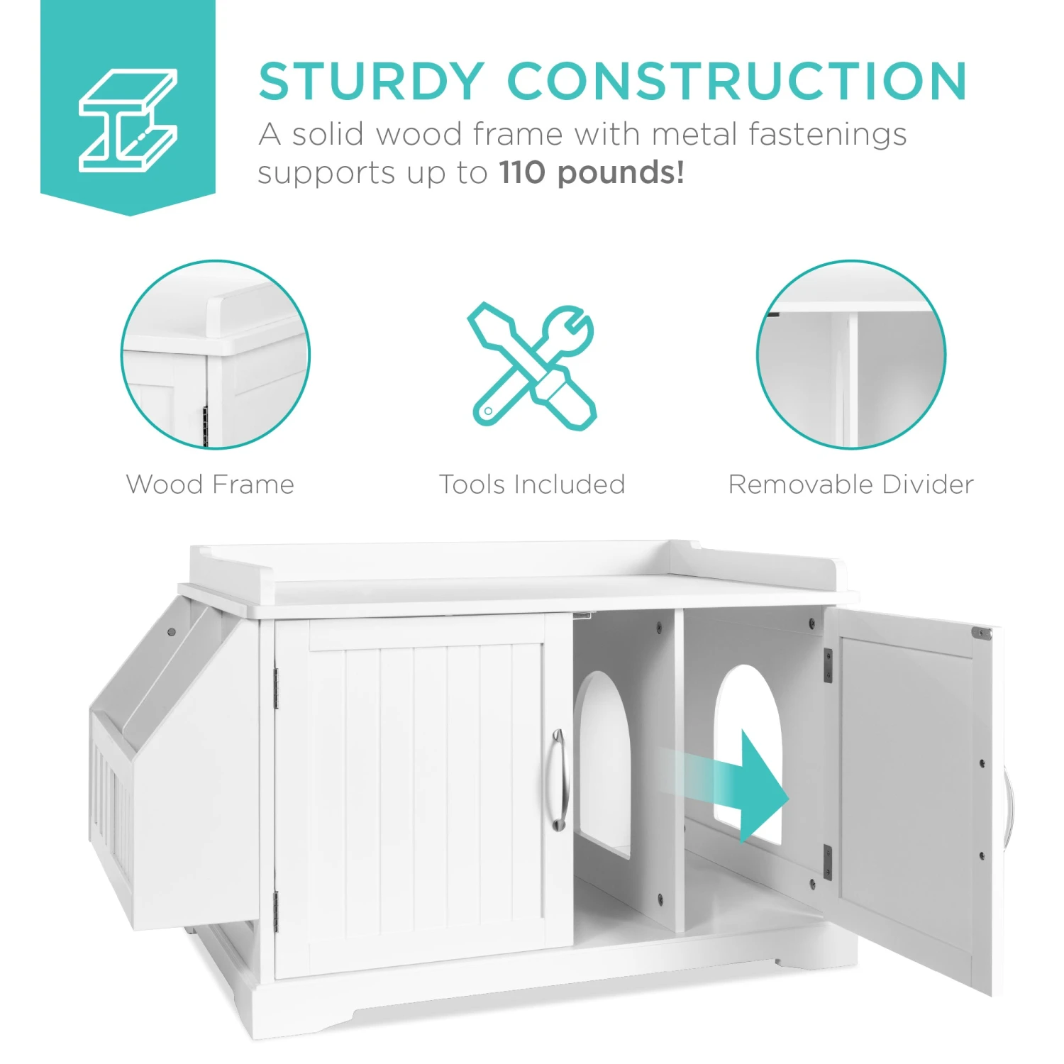 Best Choice Products Large Wooden Cat Litter Box Enclosure & Storage Cabinet W/ Magazine Rack - Image 12