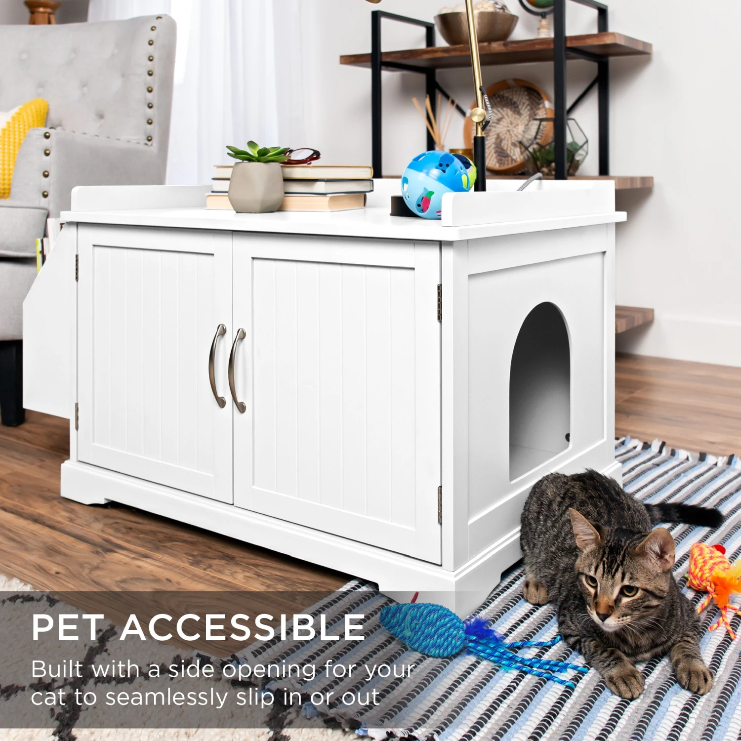 Best Choice Products Large Wooden Cat Litter Box Enclosure & Storage Cabinet W/ Magazine Rack - Image 13