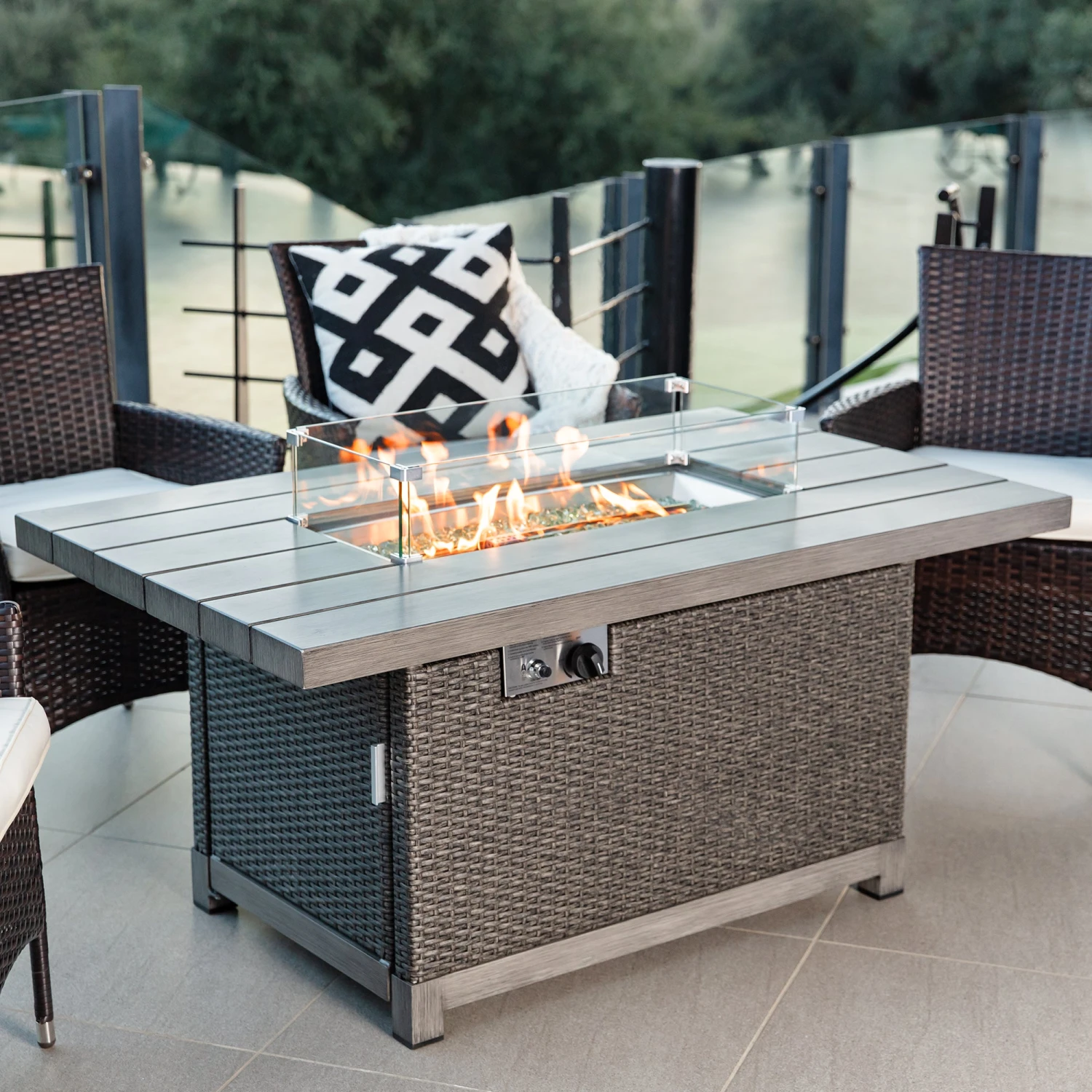 Best Choice Products 52in 50,000 BTU Wicker Propane Fire Pit Table W/ Aluminum Top, Cover - Image 7