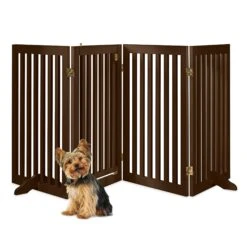 Best Choice Products 31.5in 4-Panel Freestanding Wooden Pet Gate W/ Door, Support Feet