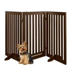 Best Choice Products 31.5in 3-Panel Freestanding Wooden Pet Gate W/ Door, Support Feet