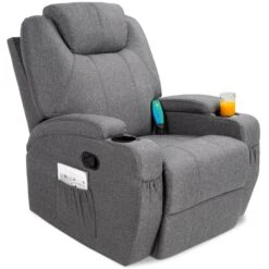 Best Choice Products Linen Fabric Swivel Massage Recliner Chair W/ Remote Control, 5 Modes