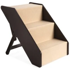 Best Choice Products Foldable Adjustable, Non-Slip Wide Wooden Carpeted Pet Step Stairs