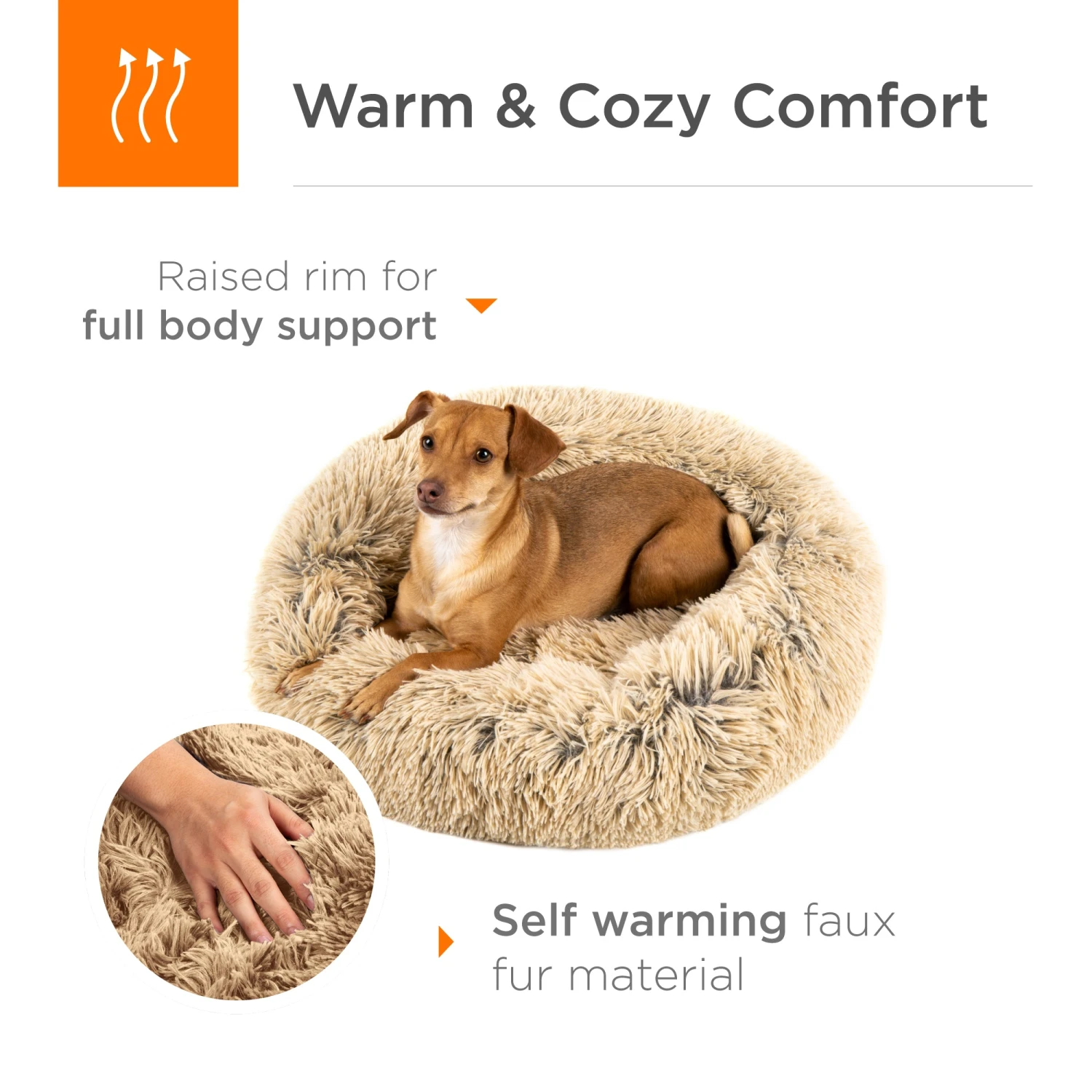 Best Choice Products Self-Warming Shag Fur Calming Pet Bed W/ Water-Resistant Lining - Brown - Image 18