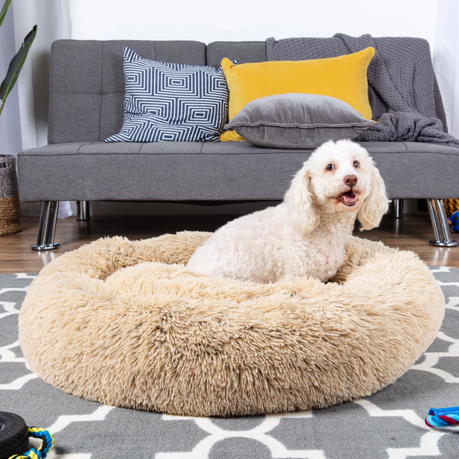Best Choice Products Self-Warming Shag Fur Calming Pet Bed W/ Water-Resistant Lining - Brown - Image 9