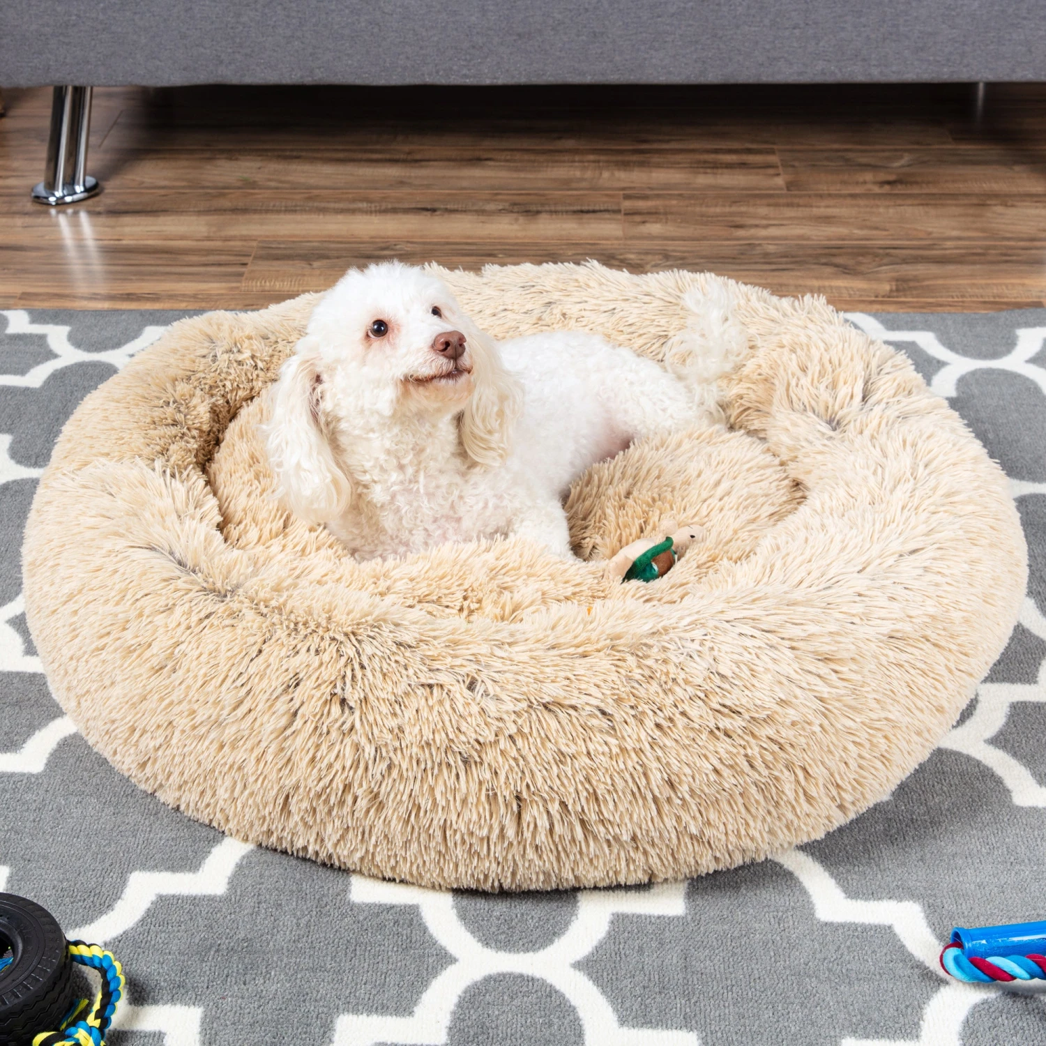 Best Choice Products Self-Warming Shag Fur Calming Pet Bed W/ Water-Resistant Lining - Brown - Image 10