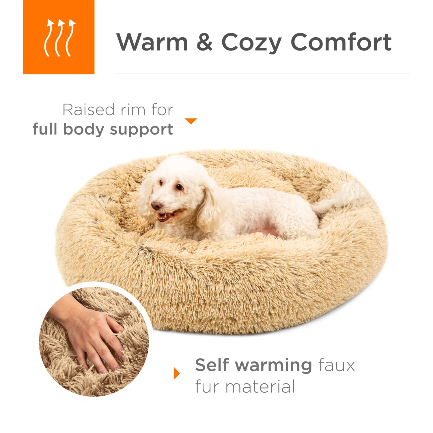 Best Choice Products Self-Warming Shag Fur Calming Pet Bed W/ Water-Resistant Lining - Brown - Image 11