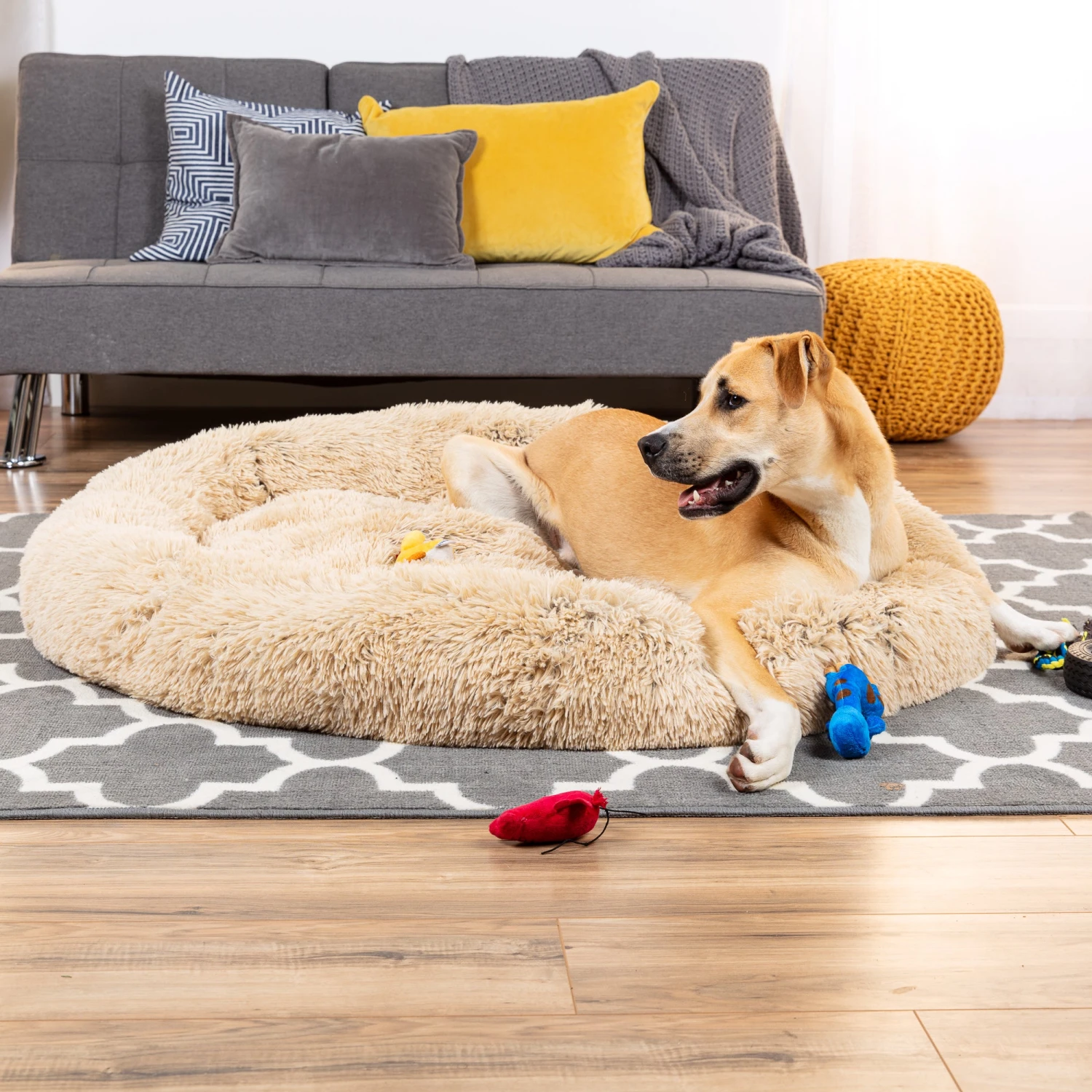 Best Choice Products Self-Warming Shag Fur Calming Pet Bed W/ Water-Resistant Lining - Brown - Image 2