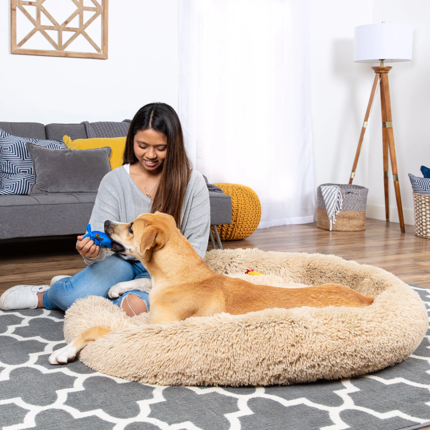 Best Choice Products Self-Warming Shag Fur Calming Pet Bed W/ Water-Resistant Lining - Brown - Image 3