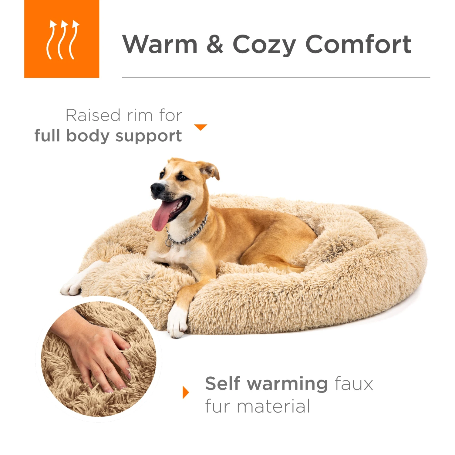 Best Choice Products Self-Warming Shag Fur Calming Pet Bed W/ Water-Resistant Lining - Brown - Image 4