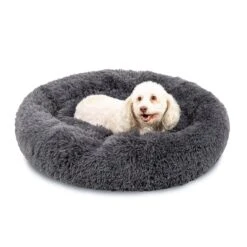 Best Choice Products Self-Warming Shag Fur Calming Pet Bed W/ Water-Resistant Lining - Gray