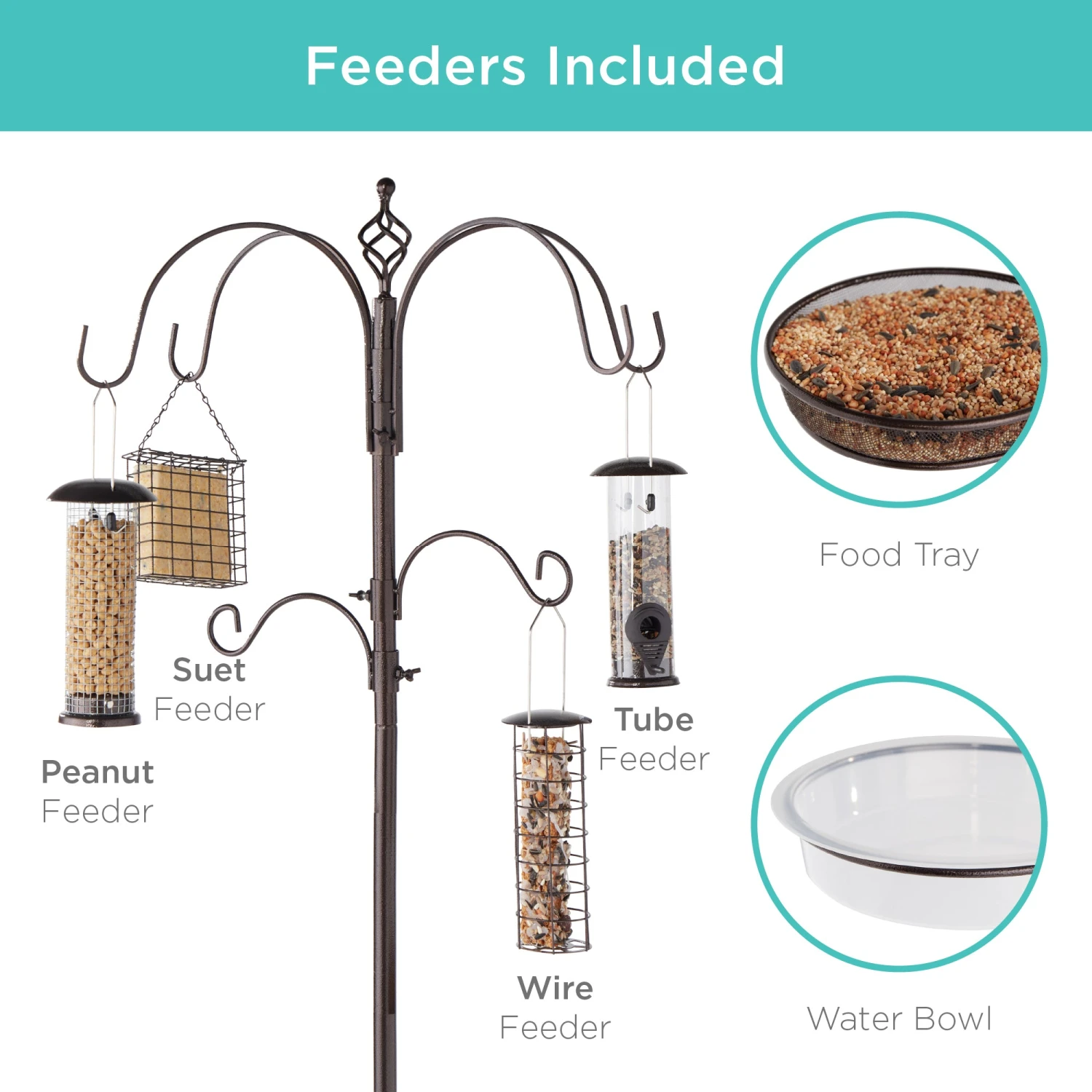 Best Choice Products Bird Feeding Station, 6-Hook Steel Multi-Feeder Stand W/ 4 Feeders - 89in - Image 9