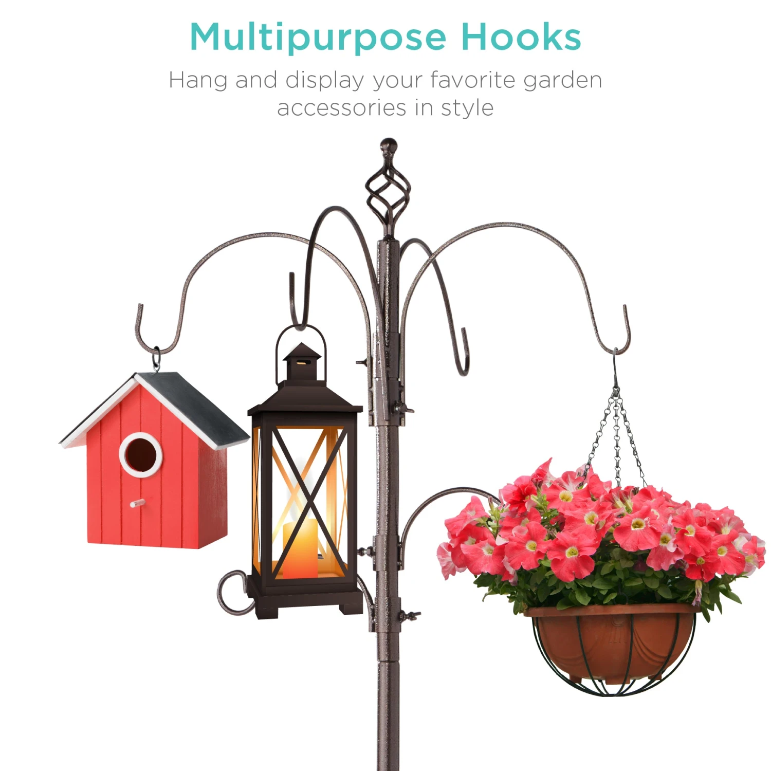 Best Choice Products Bird Feeding Station, 6-Hook Steel Multi-Feeder Stand W/ 4 Feeders - 89in - Image 10