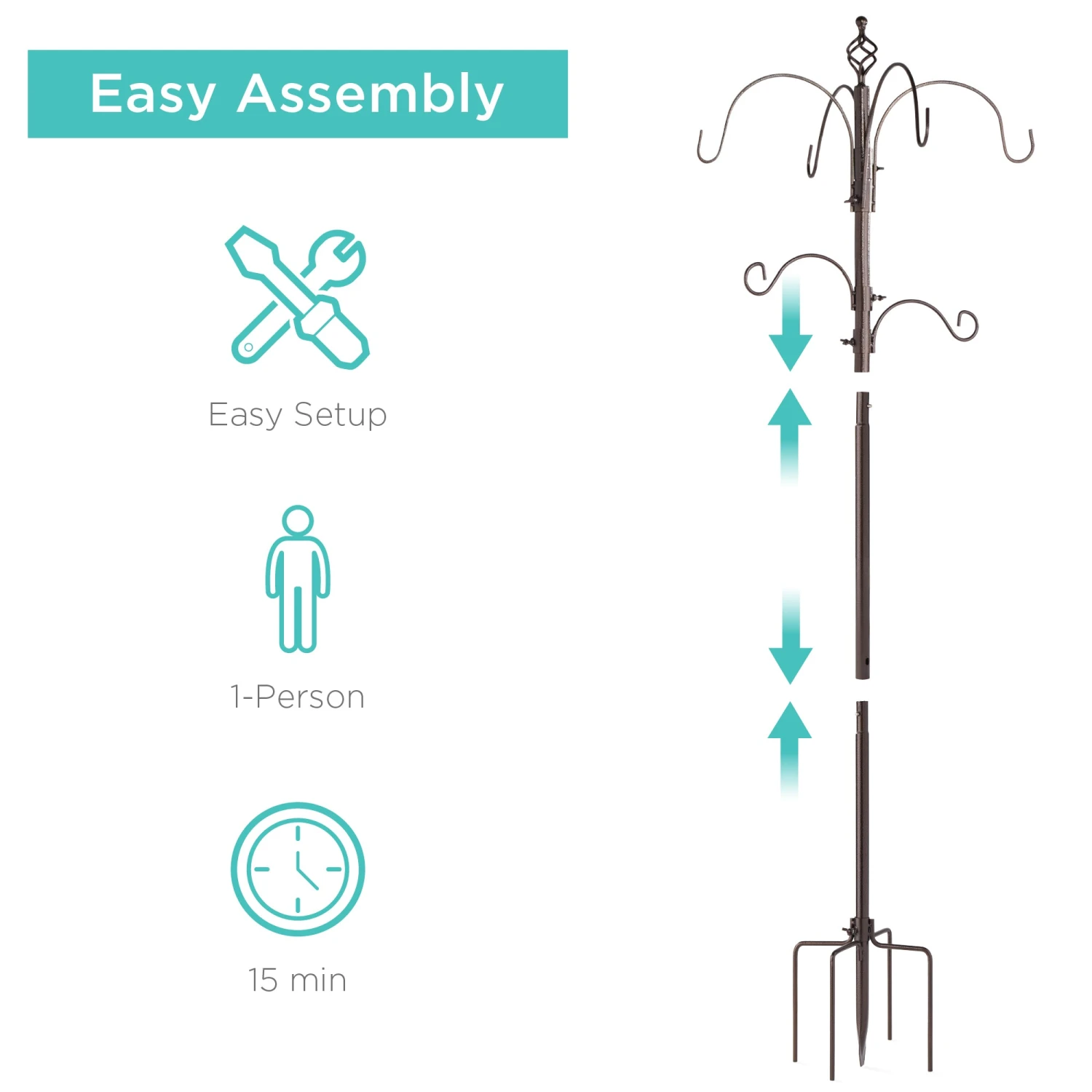 Best Choice Products Bird Feeding Station, 6-Hook Steel Multi-Feeder Stand W/ 4 Feeders - 89in - Image 11