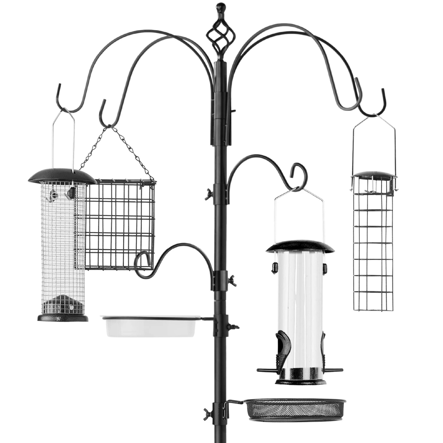 Best Choice Products Bird Feeding Station, 6-Hook Steel Multi-Feeder Stand W/ 4 Feeders - 89in