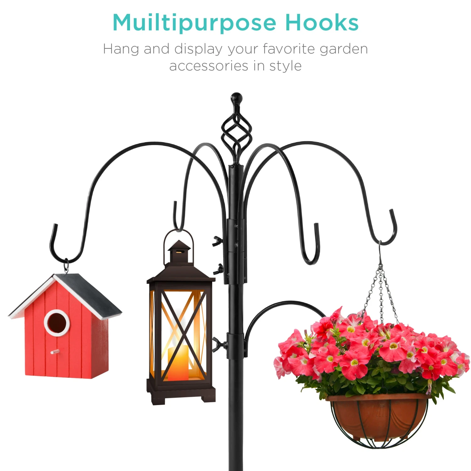 Best Choice Products Bird Feeding Station, 6-Hook Steel Multi-Feeder Stand W/ 4 Feeders - 89in - Image 3