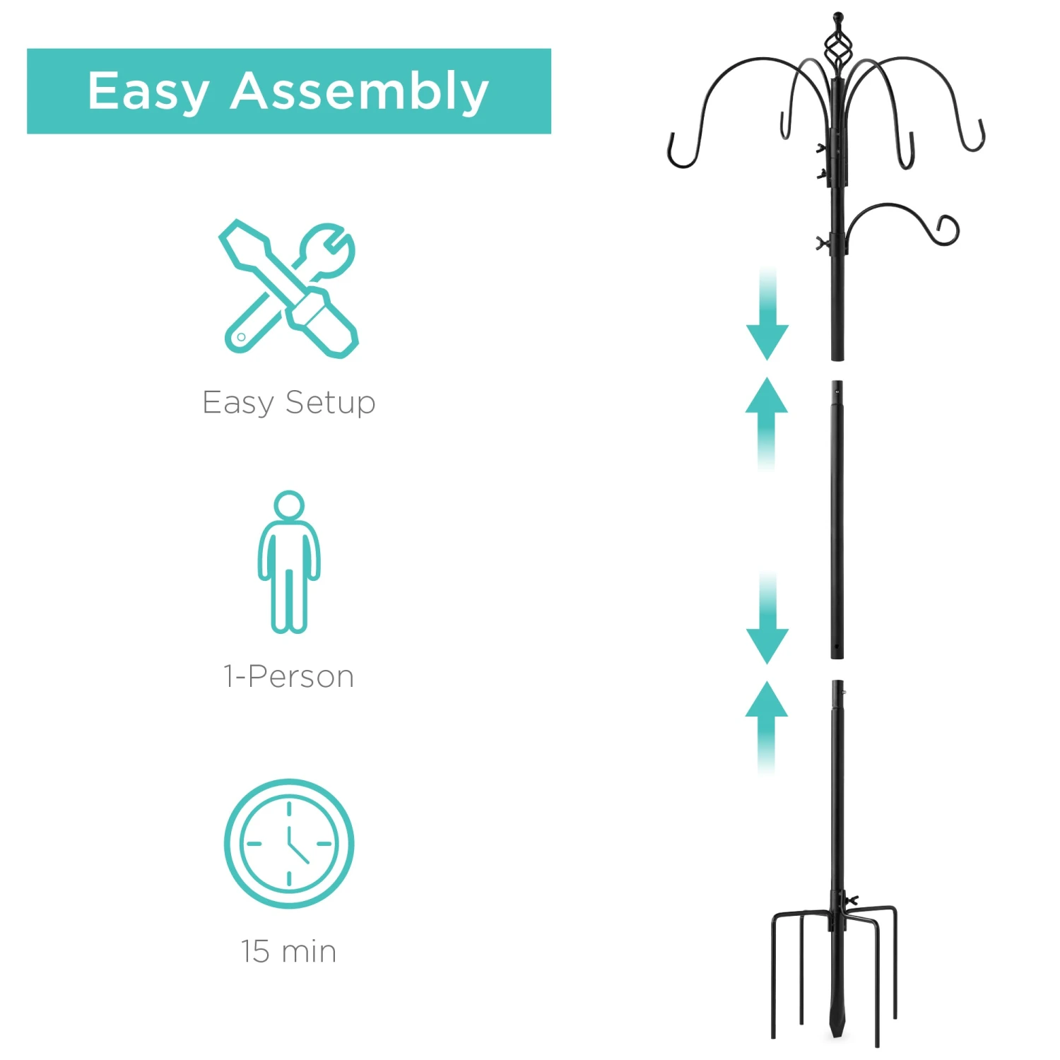 Best Choice Products Bird Feeding Station, 6-Hook Steel Multi-Feeder Stand W/ 4 Feeders - 89in - Image 4