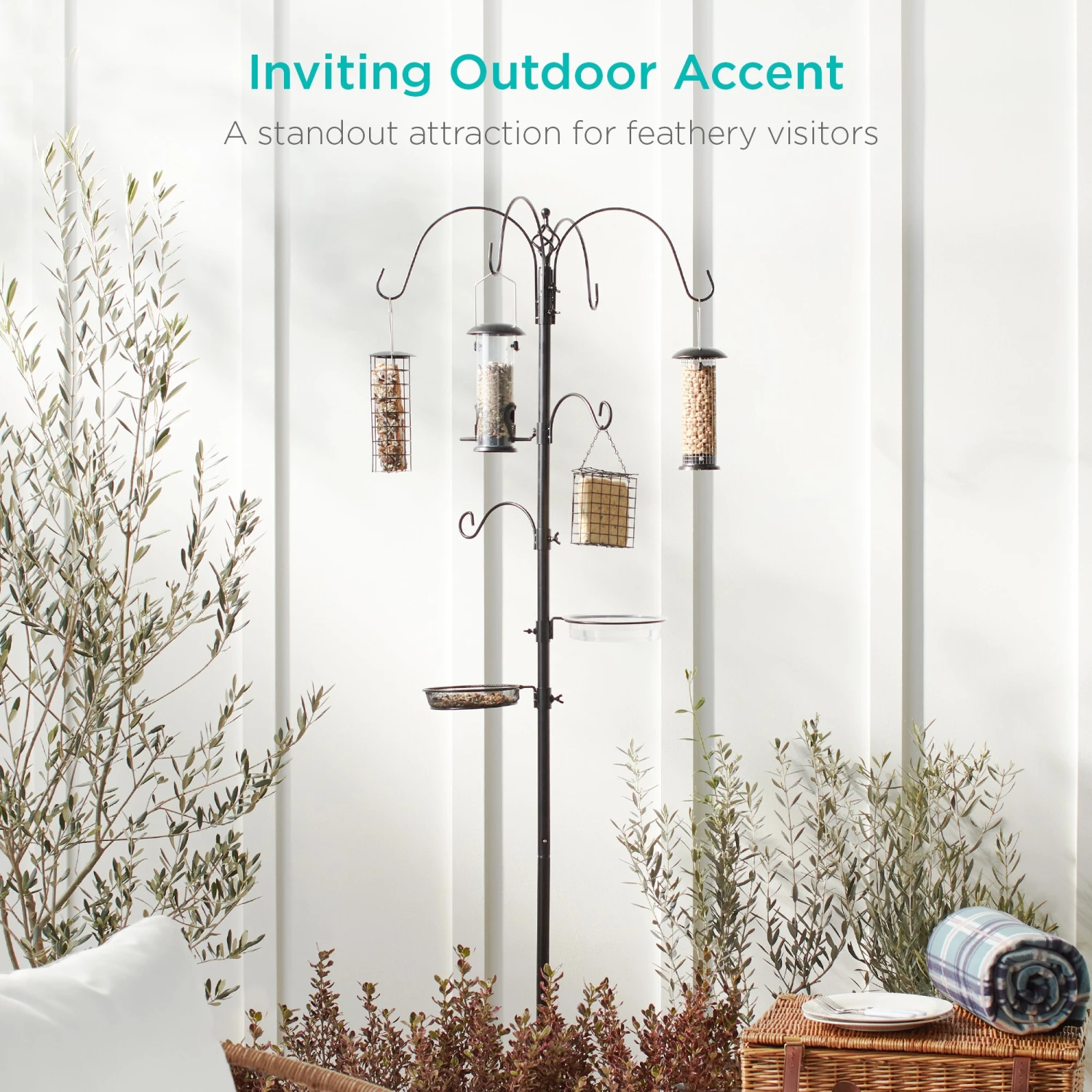 Best Choice Products Bird Feeding Station, 6-Hook Steel Multi-Feeder Stand W/ 4 Feeders - 89in - Image 6