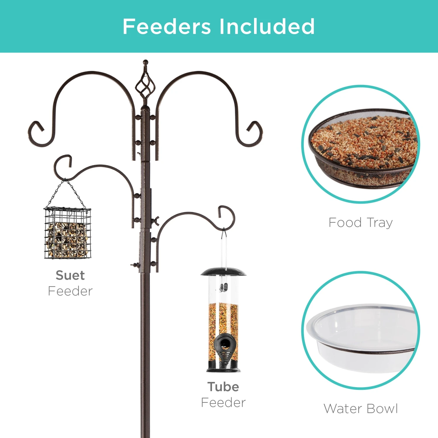 Best Choice Products 4-Hook Bird Feeding Station, Steel Feeder Stand W/ 2 Bird Feeders - 91in - Image 9