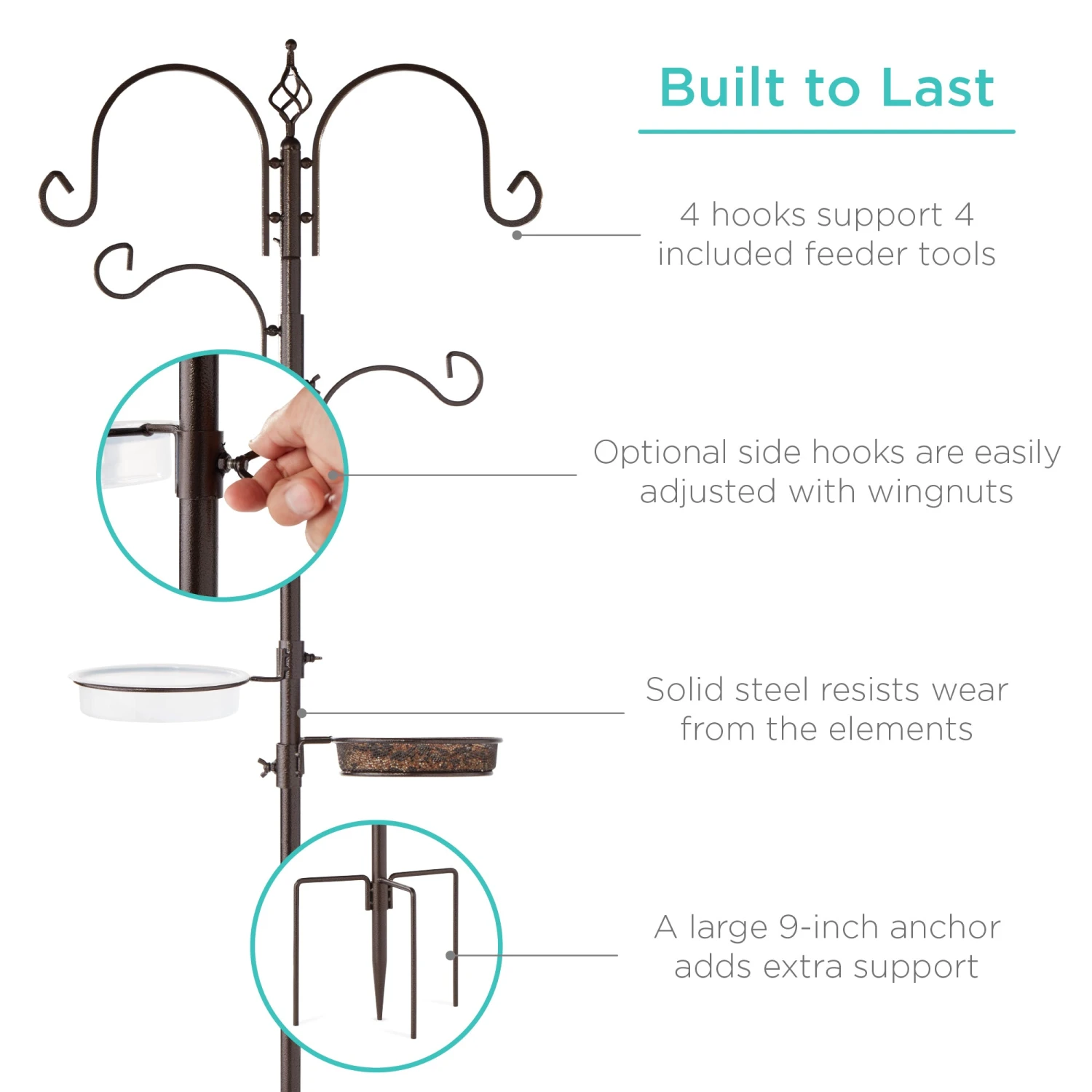 Best Choice Products 4-Hook Bird Feeding Station, Steel Feeder Stand W/ 2 Bird Feeders - 91in - Image 12