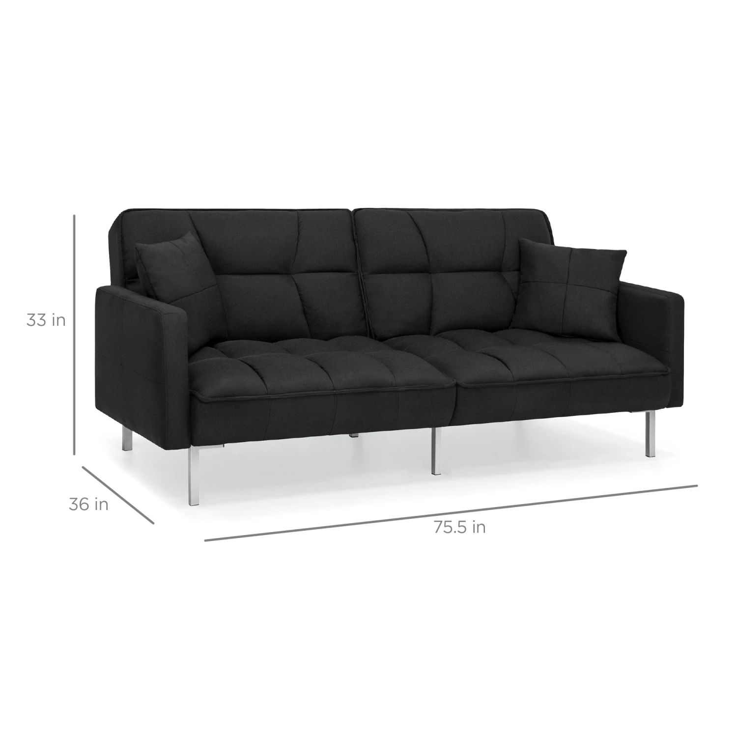 Best Choice Products Convertible Linen Tufted Futon W/ 2 Plush Pillows, Split-Back Design - Image 14