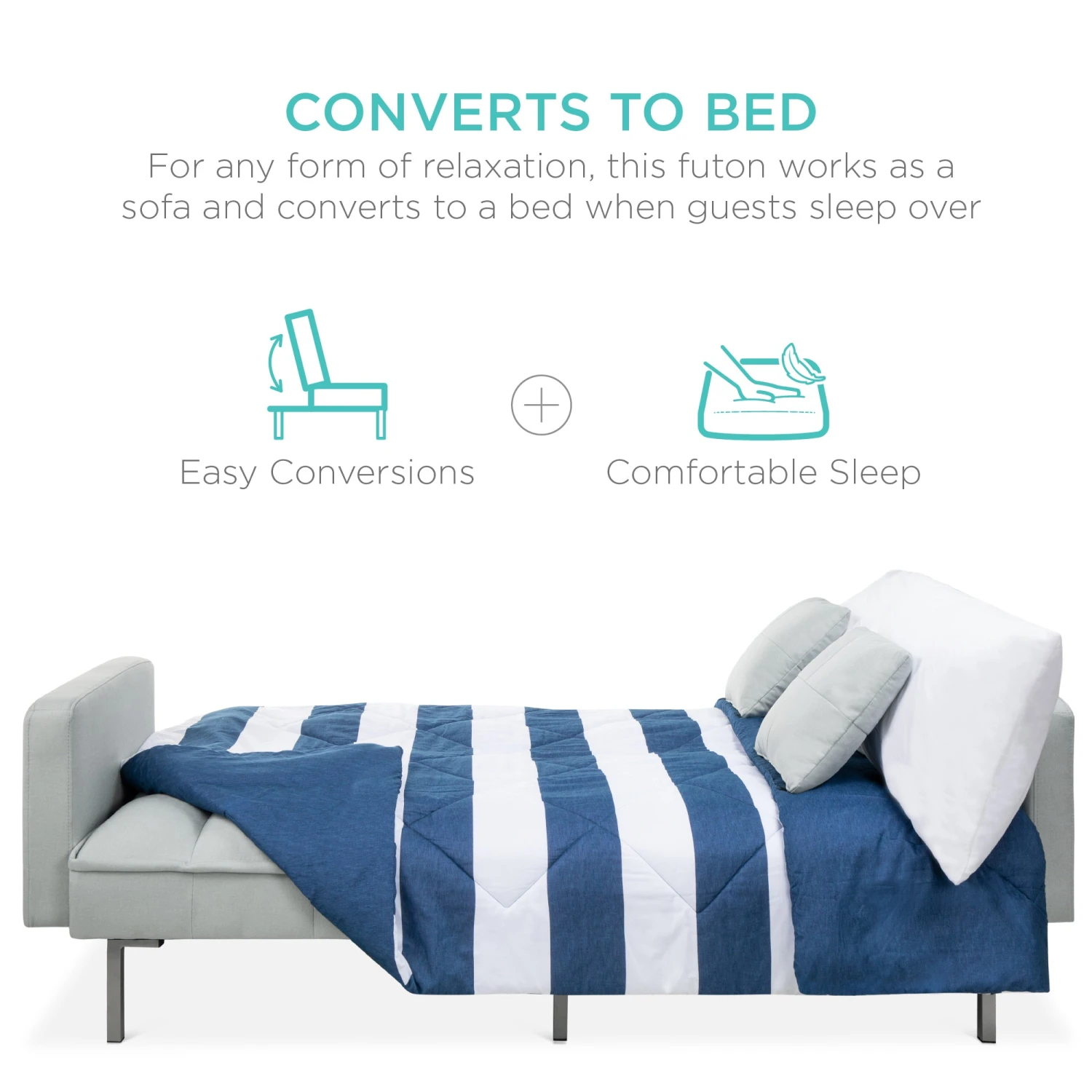 Best Choice Products Convertible Linen Tufted Futon W/ 2 Plush Pillows, Split-Back Design - Image 18