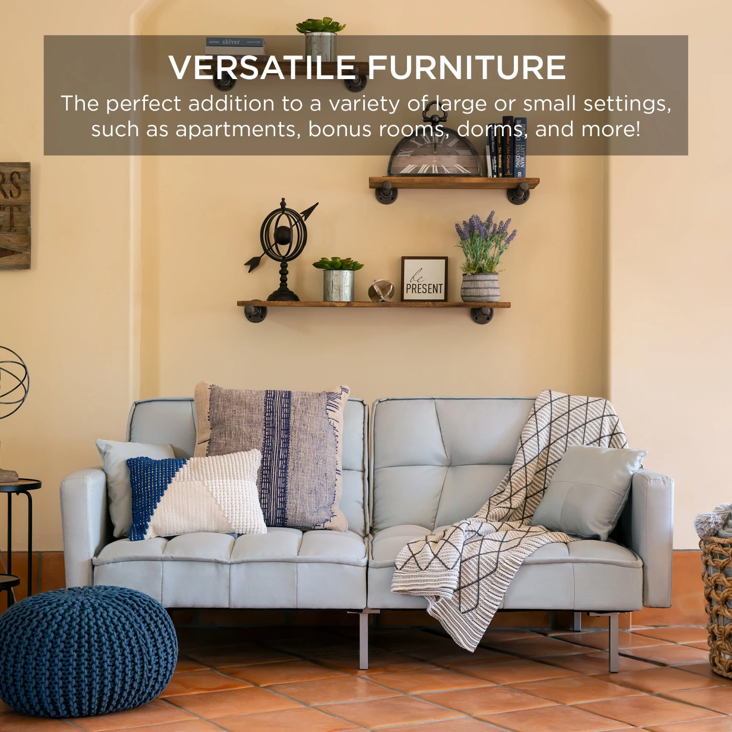 Best Choice Products Convertible Linen Tufted Futon W/ 2 Plush Pillows, Split-Back Design - Image 20