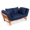 Best Choice Products Outdoor Convertible Acacia Wood Futon Sofa W/ 4 Pillows, Removable Cushion