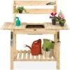 Best Choice Products Wood Garden Potting Bench W/ Sliding Tabletop, Food Grade Dry Sink