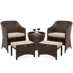 Best Choice Products 5-Piece Outdoor Wicker Bistro Set W/ Side Storage Table, No Assembly