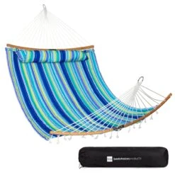 Best Choice Products 2-Person Quilted Portable Hammock W/ Curved Bamboo Spreader Bar, Carry Bag