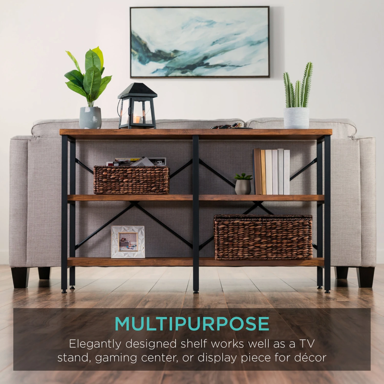 Best Choice Products 3-Tier Industrial Hallway Console Table For Living Room, Entry Way - 55in - Image 18