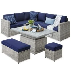 Best Choice Products 6-Piece Wicker Patio Furniture Set W/ Height-Adjustable Dining Table