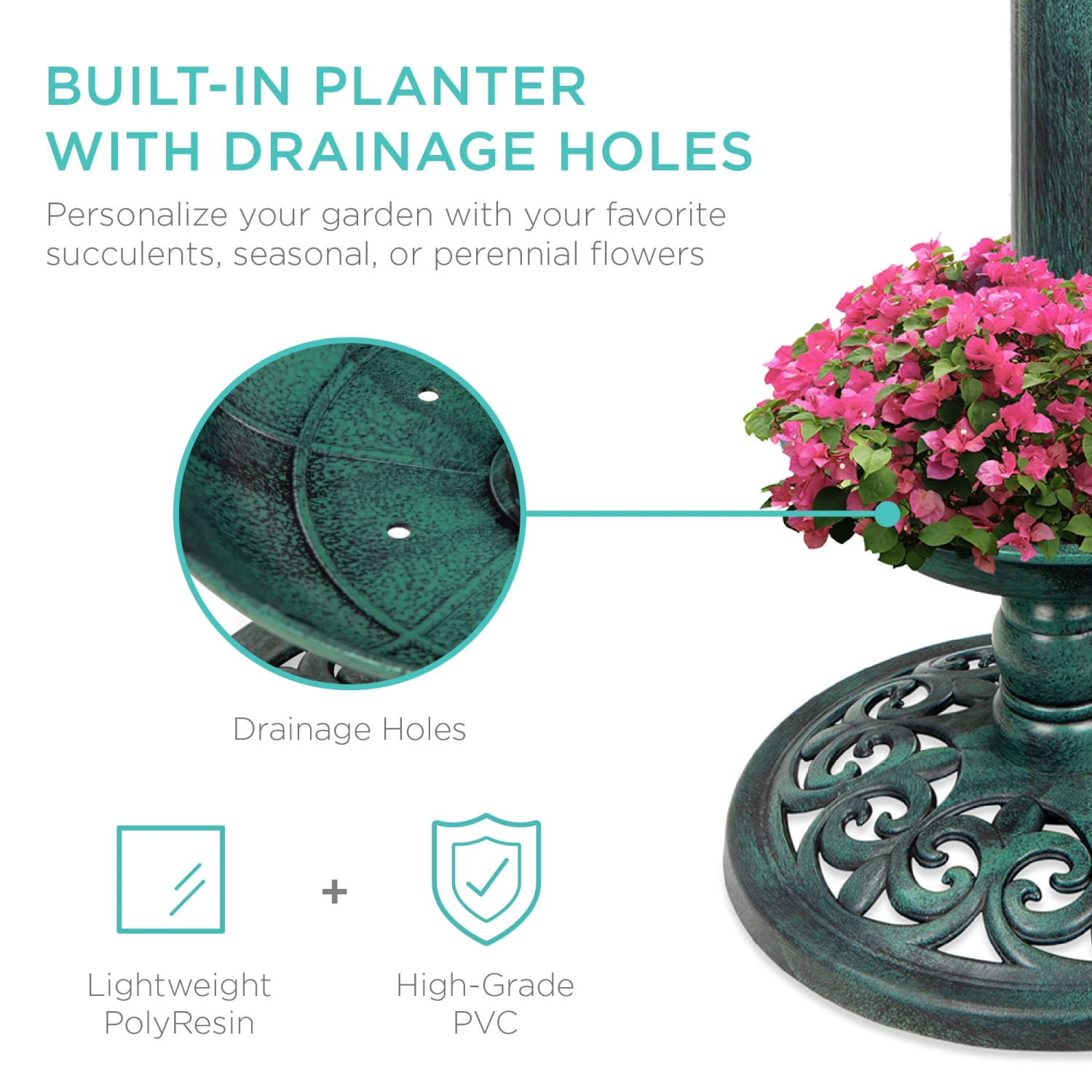 Best Choice Products Solar Lighted Bird Bath W/ Planter - Image 4